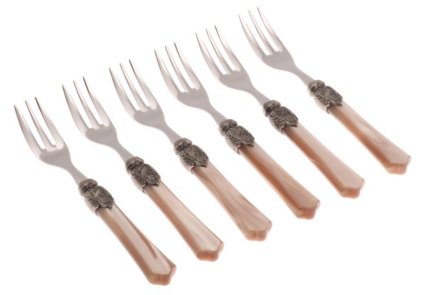 Forchettine da Dolce set da 6 pezzi vittoria in acciaio inox 18/10 manico in plexiglas effetto madreperlato 2,5 mm colorato champagne