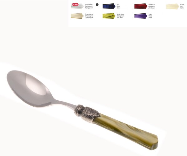 Cucchiaino da Caff� VITTORIA Set di 6 Pezzi in acciaio 18.10 Lunghezza 16 cm manico in Plexiglas con ghiera Anticata lavabile in lavastoviglie Verde