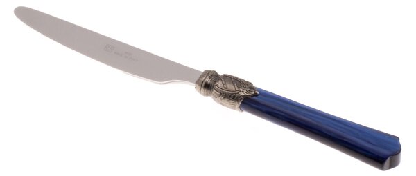 Coltello da tavola VITTORIA Set di 6 Pezzi in acciaio 18.10 Lunghezza 24 cm manico in Plexiglas con ghiera Anticata lavabile in lavastoviglie blu