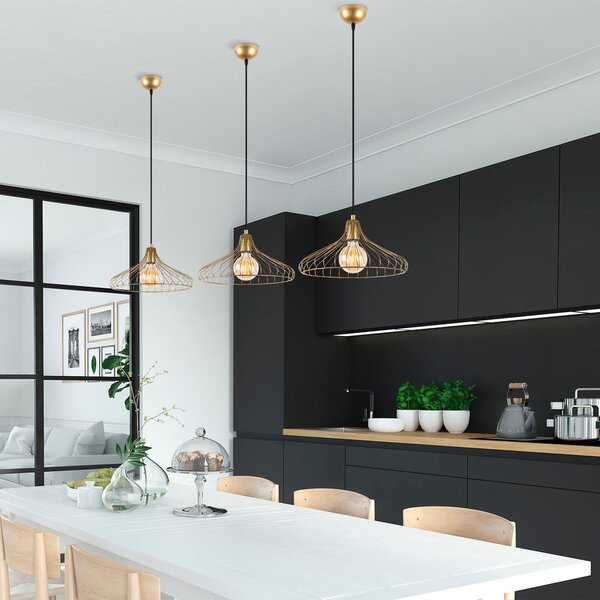 Lampadario dorato con paralume in metallo ø 36 cm Depay – Opviq lights