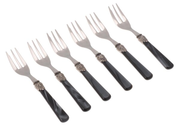 Forchettine da Dolce set da 6 pezzi ELENA in acciaio inox 18/10 manico in metacrilato spessore 1,5 mm colorato nero