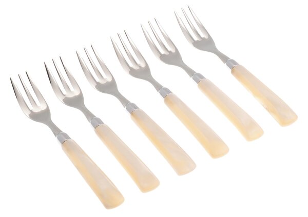 Forchettine da Dolce set da 6 pezzi GIADA in acciaio inox 18/10 manico in metacrilato spessore 1,5 mm colorato avorio