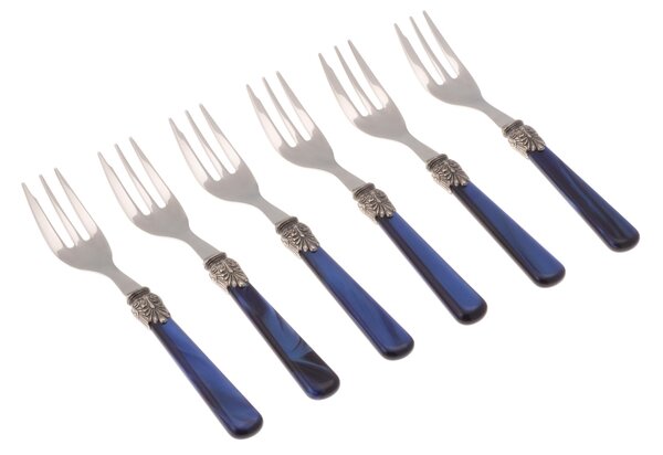 Forchettine da Dolce set da 6 pezzi ELENA in acciaio inox 18/10 manico in metacrilato spessore 1,5 mm colorato Blu