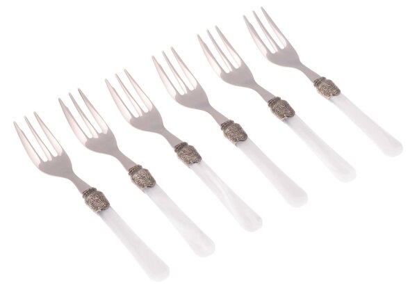 Forchettine da Dolce set da 6 pezzi PENELOPE in acciaio inox 18/10 manico in metacrilato spessore 2,5 mm colorato bianco
