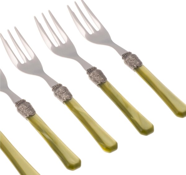 Forchettine da Dolce set da 6 pezzi PENELOPE in acciaio inox 18/10 manico in metacrilato spessore 2,5 mm colorato verde oliva