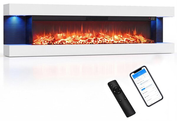 COSTWAY, caminetto elettrico da 32 pollici, a 3 lati, caminetto decorativo con riscaldamento da 750W/1500W, caminetto da parete con luci LED laterali, effetto fiamma 3D, 12 colori di fiamma e timer