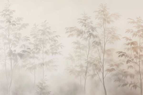 Carta da parati Alberi nella nebbia, Carta da parati Foglie, Carta da parati popolare, w03474 - Tapeko.it