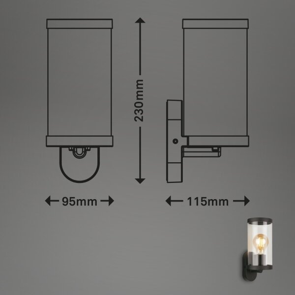 Briloner 3600-015 - Applique da esterno KAIRO 1xE27/12W/230V IP44 nero