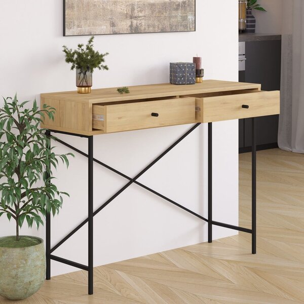 Consolle con piano in rovere decorato in colore naturale 35x110 cm Titan - Marckeric
