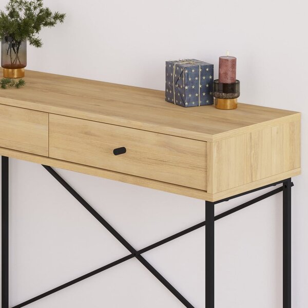 Consolle con piano in rovere decorato in colore naturale 35x110 cm Titan - Marckeric