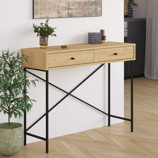 Consolle con piano in rovere decorato in colore naturale 35x110 cm Titan - Marckeric