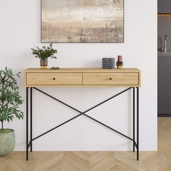 Consolle con piano in rovere decorato in colore naturale 35x110 cm Titan - Marckeric