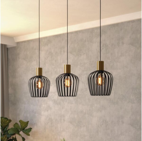 Eglo 901037 - Lampadario a sospensione con filo EMPOLI 3xE27/40W/230V nero/oro