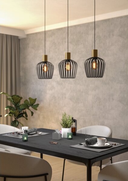 Eglo 901037 - Lampadario a sospensione con filo EMPOLI 3xE27/40W/230V nero/oro