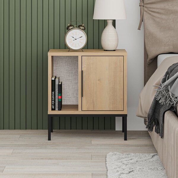 Comodino in rovere decorato in colore naturale Lani - Marckeric
