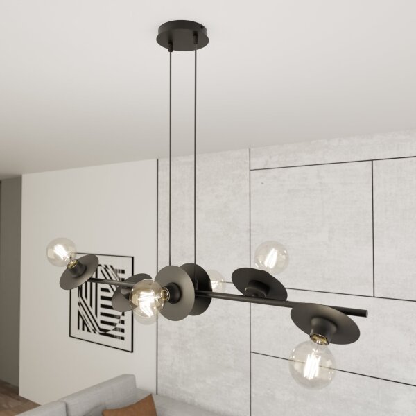 Lampadario a sospensione con filo TOKEN 6xE27/15W/230V nero