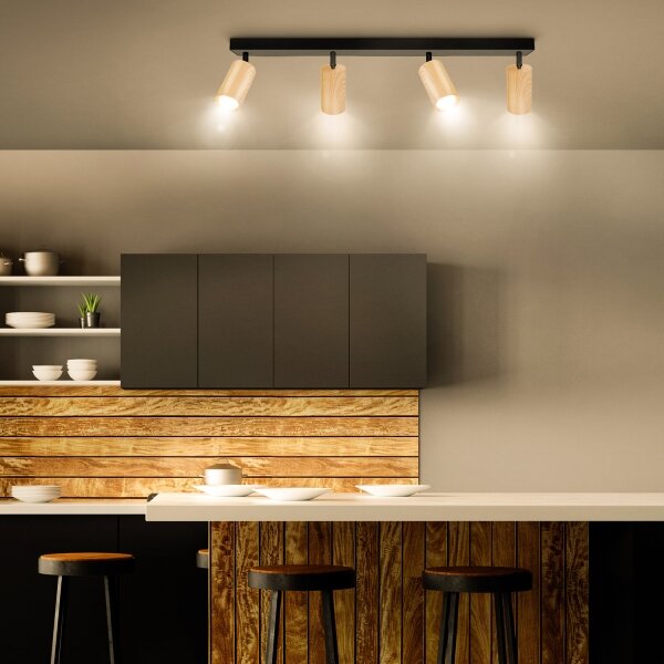 Brilagi - Faretto SELE 4xGU10/30W/230V nero/decorazioni in rovere