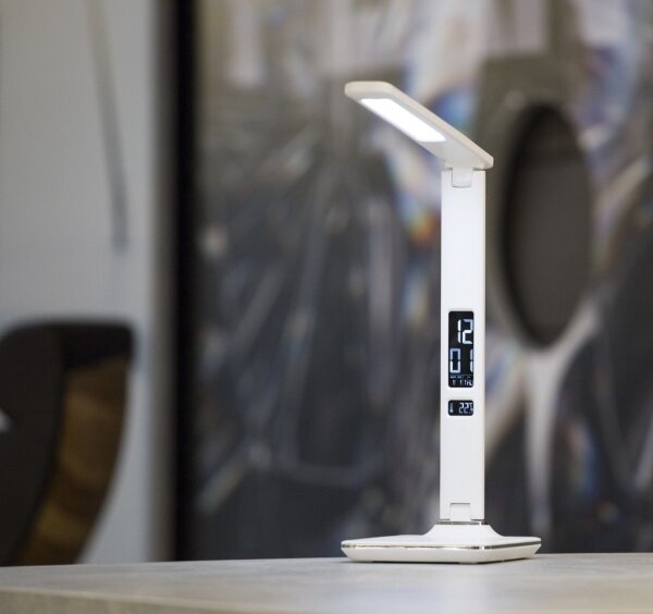 Immax 08934L - Lampada LED da tavolo con display KINGFISHER LED/9W/230V bianco