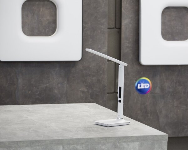 Immax 08934L - Lampada LED da tavolo con display KINGFISHER LED/9W/230V bianco