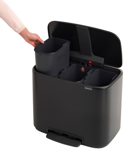 Cestino per la spazzatura in acciaio in nero opaco per raccolta differenziata/con pedale 33 l Bo – Brabantia