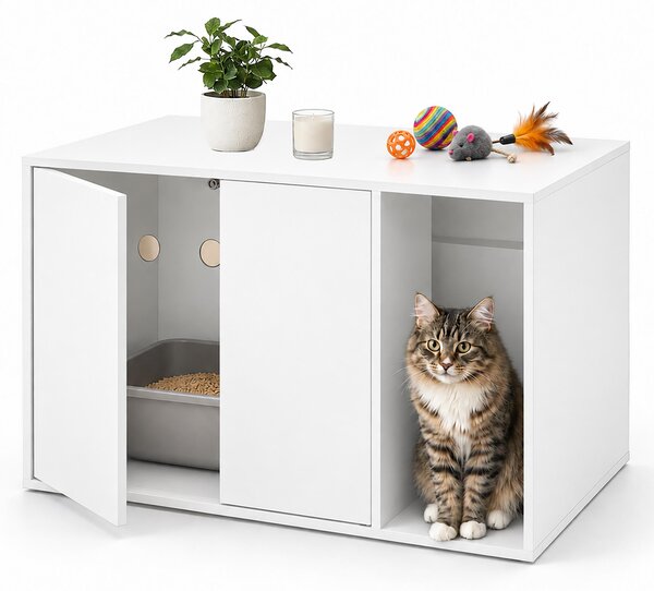 Armadietto Relaxdays per gatti, ideale per lettiera, rifugio per gatti, con apertura a pressione, dimensioni: 50x72x50 cm, mobiletto per gatti, legno, bianco