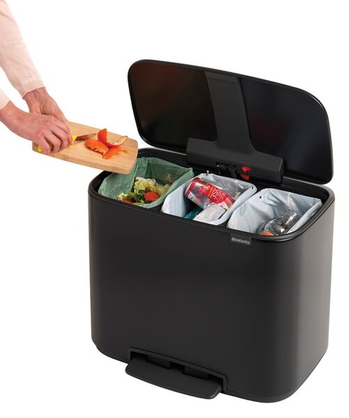 Cestino per la spazzatura in acciaio in nero opaco per raccolta differenziata/con pedale 33 l Bo – Brabantia
