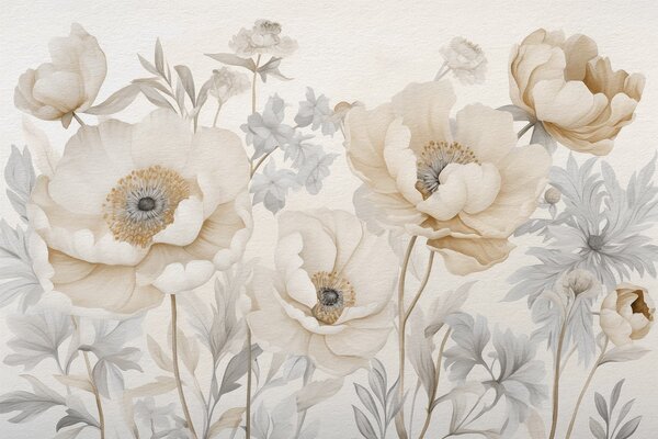 Carta da parati Fiori delicati in tonalità tenui, Carta da parati Floreale, Carta da parati popolare, w03555v2 - Tapeko.it