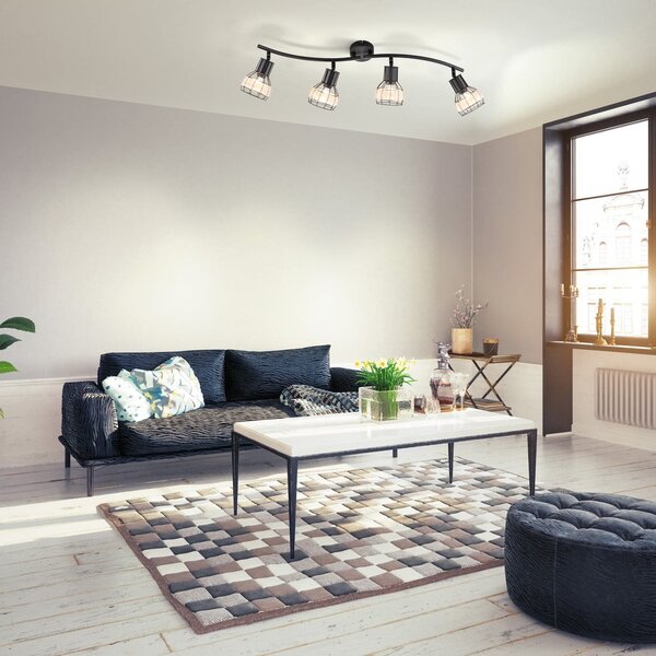 Plafoniera nera con paralume in metallo/con paralume in rattan 10,5x70 cm Straw – Fischer & Honsel