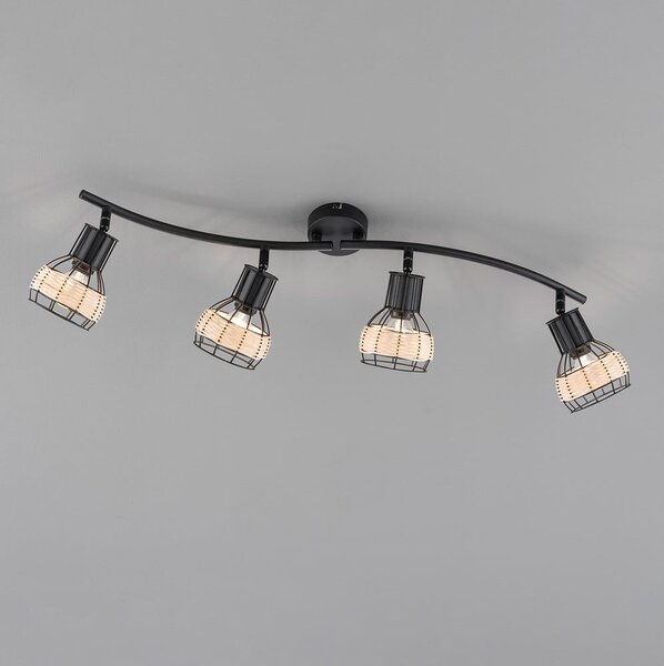 Plafoniera nera con paralume in metallo/con paralume in rattan 10,5x70 cm Straw – Fischer & Honsel
