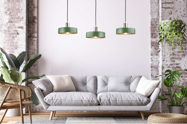 Lampadario a sospensione con filo HAKI 3xE27/60W/230V verde/nero/cromo lucido