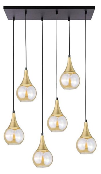 Lampadario a sospensione con filo LACRIMA HONEY 6xE27/60W/230V nero/oro/fumé beige