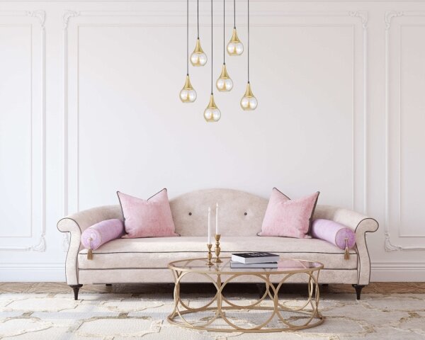 Lampadario a sospensione con filo LACRIMA HONEY 6xE27/60W/230V nero/oro/fumé beige