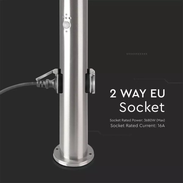 Lampada da esterno con sensore + 2 prese 1xE27/60W/230V IP44 60cm cromo opaco