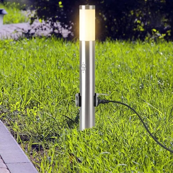 Lampada da esterno con sensore + 2 prese 1xE27/60W/230V IP44 60cm cromo opaco
