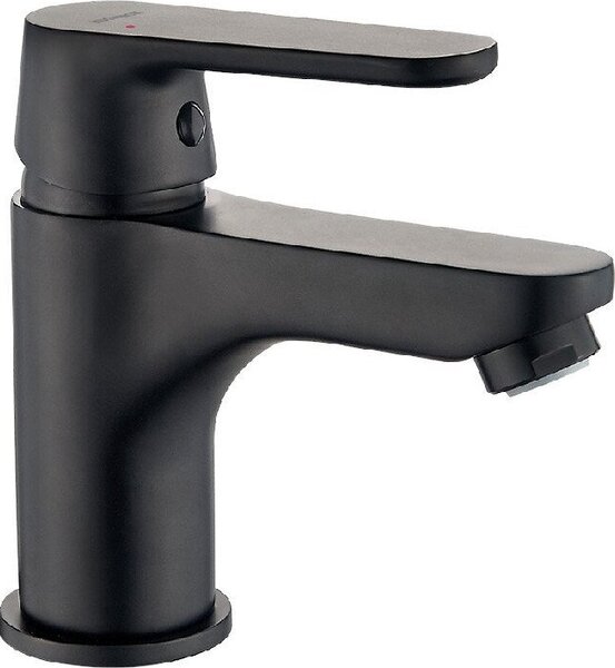 Rubinetto per lavabo, modello a colonna, miscelatore monocomando, colore nero, completo di gruppo di scarico