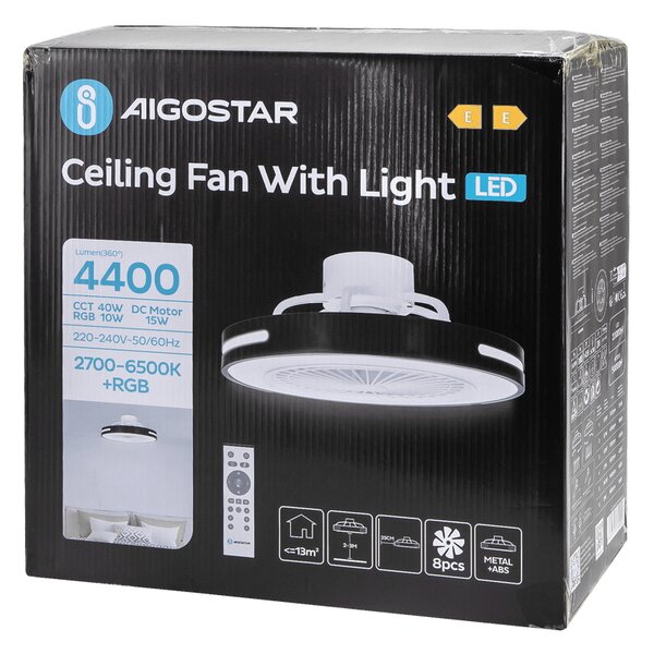 Lampadario Ventilatore da soffitto 55W CCT + RGB illuminazione Led regolabile con telecomando Aigostar