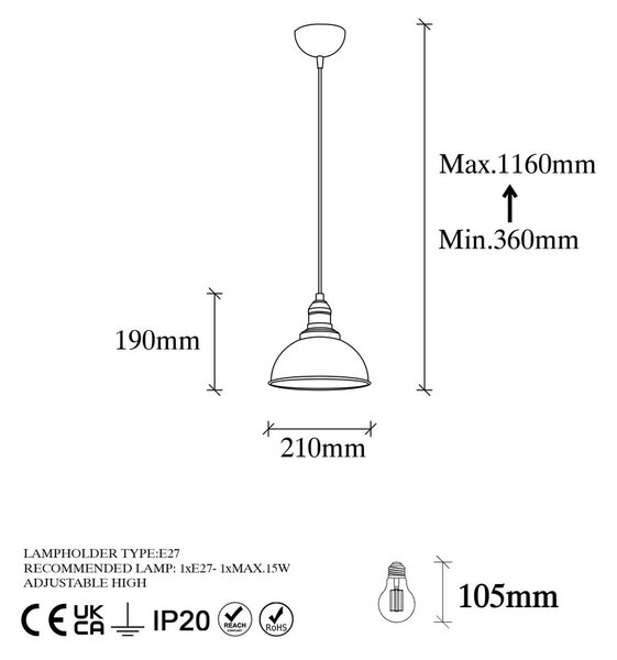 Lampadario color bronzo con paralume in metallo ø 21 cm Varzan – Opviq lights