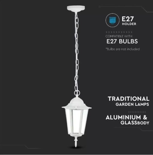 Lampadario su catena da esterno 1xE27/40W/230V IP44 bianco