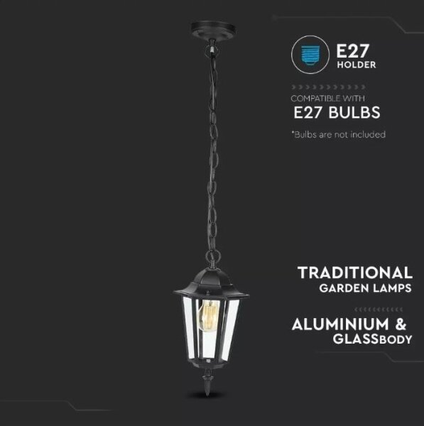 Lampadario da esterno su catena 1xE27/40W/230V IP44 nero