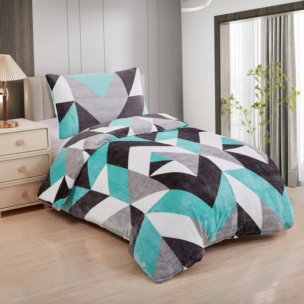 Biancheria da letto grigia/turchese in micropile per letto singolo 140x200 cm Abstract – My House