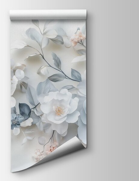 Carta da parati Gruppo di fiori su una superficie bianca, Carta da parati 3d fiori, Carta da parati popolare, w03457 - Tapeko.it