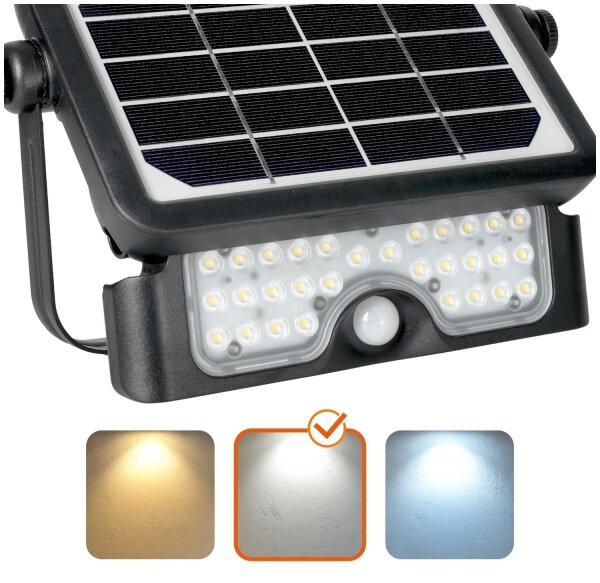 Faro solare LED 5W 4000K IP65 con sensore e batteria 3000 mAh