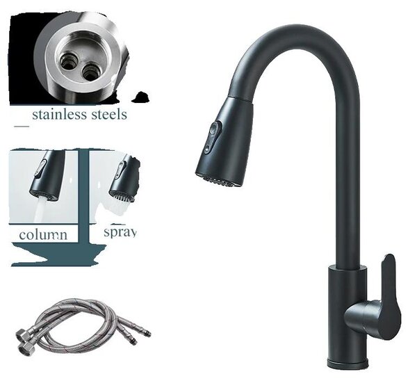 Miscelatore da cucina, con doccetta estraibile, monocomando, colore nero