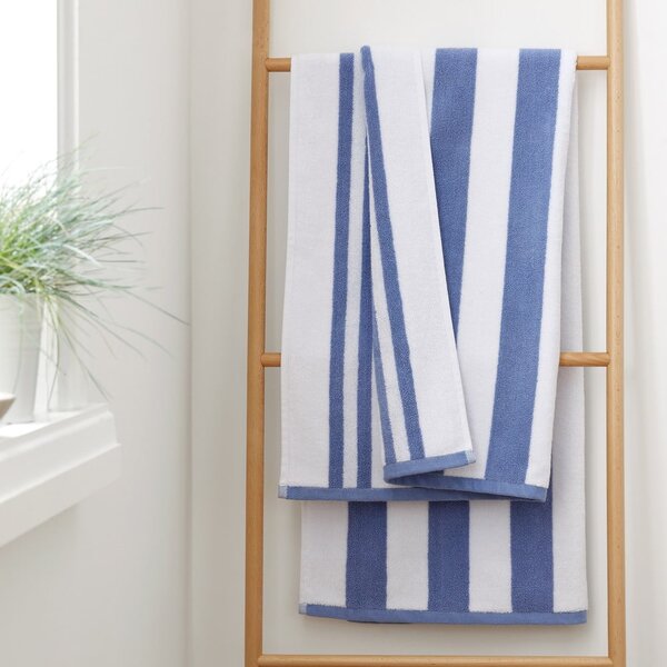 Telo da bagno in cotone blu e bianco 90x140 cm Stripe Jacquard - Bianca