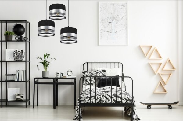 Lampadario su filo MILO 3xE27/60W/230V argento/nero