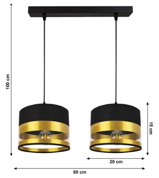 Lampadario su filo MILO 2xE27/60W/230V dorato/nero