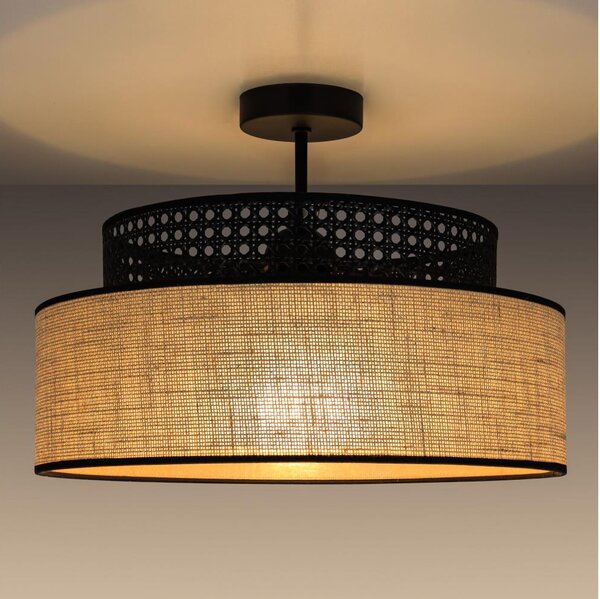Lampadario a plafone BOHO 1xE27/60W/230V diametro 40 cm nero/rattan