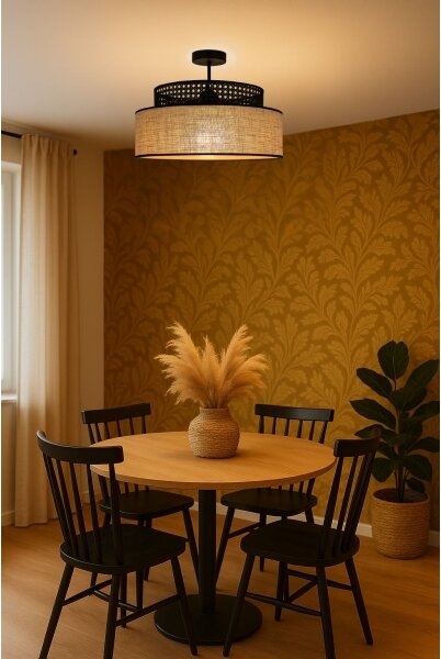 Lampadario a plafone BOHO 1xE27/60W/230V diametro 40 cm nero/rattan