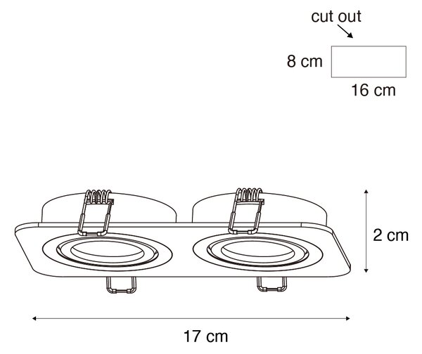 Set di 6 faretti da incasso arrotondati neri GU10 50mm orientabili e inclinabili IP44 2-luci - Alberto