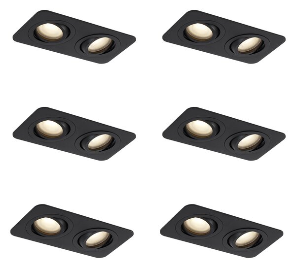 Set di 6 faretti da incasso arrotondati neri GU10 50mm orientabili e inclinabili IP44 2-luci - Alberto